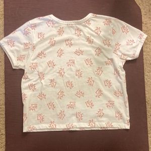 Recycled Thread Love Knit Short T-shirt in Pink on White in Size Medium M